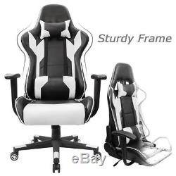 Leather Swivel Gaming Chair Racing Style High-back Office Chair Headrest Lumbar