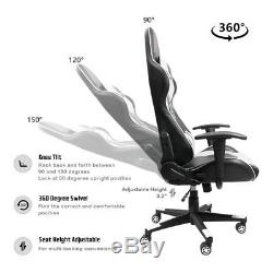 Leather Swivel Gaming Chair Racing Style High-back Office Chair Headrest Lumbar
