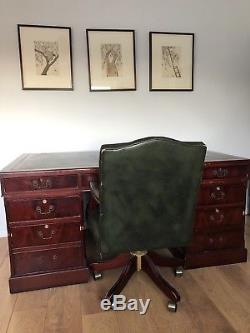 Leather Top Antique / Vintage Desk + Matching Leather Swivel Office Chair