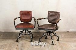 Leather Vintage Style Office Chair Desk Chair With Wheels 2 Colours
