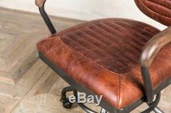 Leather Vintage Style Office Chair Desk Chair With Wheels 2 Colours