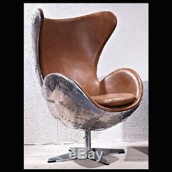 Leather jump seat aviator Chair Old vintage cigar brown office desk aluminum