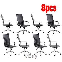 Lot of 8 High Back Black Ribbed Upholstered PU Leather Executive Office Chair