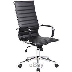 Lot of 8 High Back Black Ribbed Upholstered PU Leather Executive Office Chair
