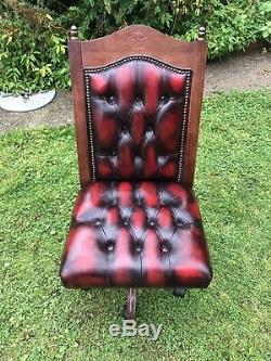 Lovely Oxblood Leather Chesterfield office chair FREE DELIVERY