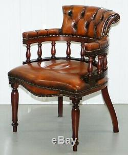 Lovely Restored 1960 Chesterfield Vintage Brown Leather Directors Captains Chair