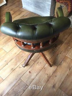 Lovely Vintage Chesterfield Captains Swivel Desk Office Chair Green Leather