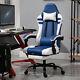 Luxe Pu Leather Gaming Office Chair With Footrest Wheels Reclining Back Red/ Blue