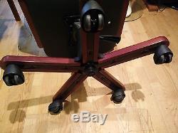 Luxurious Black Leather Office Chair With Solid Dark Wood Arms Armrests Wheels