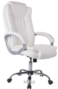 Luxury Executive Office Chair White Leather High Back Comfortable Desk Swivel