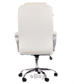 Luxury Executive Office Chair White Leather High Back Comfortable Desk Swivel