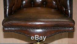 Luxury Hand Dyed Vintage Brown Leather Office Desk Captains Directors Chair