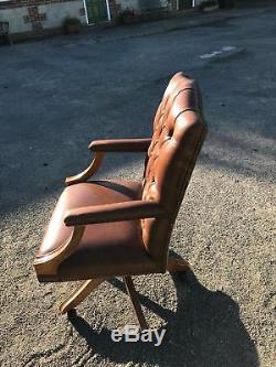 Managers Executive Brown Leather Buttoned Office Chair Study Lounge