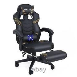 Massage Gaming Chair Office Swivel Racing Recliner Computer Desk Seat withFootrest
