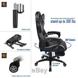 Massage Racing Gaming Chair Adjustable Recliner Swivel PU Leather Office Seat BK