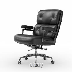 Mid Back Office Chair Mid-Century Lobby Chair 100% Real Leather Executive Seat