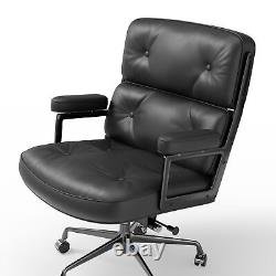 Mid Back Office Chair Mid-Century Lobby Chair 100% Real Leather Executive Seat