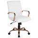 Mid-back White Leather Executive Swivel Chair With Rose Gold Frame And Arms