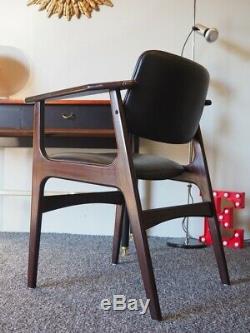 Mid Century Danish Office Chair Rosewood Leather Erik Buch Style UK DELIVERY