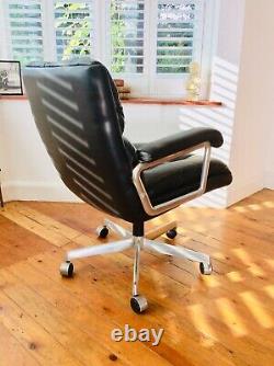 Mid Century Leather Jorgen Rasmussen Style Kevi Swivel Leather Office Chair
