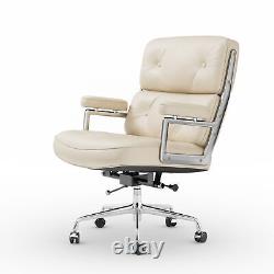Mid-Century Lobby Chair Adjustable Office Chair Real Leather Executive Seat NEW