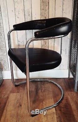 Mid Century Modern retro Evertaut 1970's tubular leather office style armchair