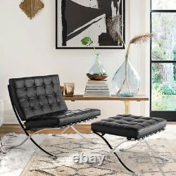 Mid-Century Office Fold Chair Leather Lounge Chair Ottoman Vintage Black Garden
