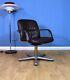 Mid Century Retro Danish Brown Leather & Metal Swivel Office Desk Chair (1 Of 4)