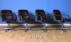 Mid Century Retro Danish Brown Leather & Metal Swivel Office Desk Chair (1 of 4)