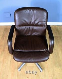 Mid Century Retro Danish Brown Leather & Metal Swivel Office Desk Chair (1 of 4)