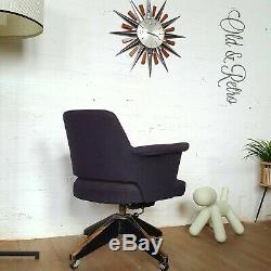 Mid Century grey wool Danish Design Swivel Desk Office Chair vintage retro