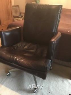 Mid-Century swivel office chair Marble Imperial Ohio USA reclines brown leather