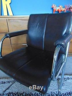 Mid century Pieff Eleganza brown leather chrome chair office Italian design