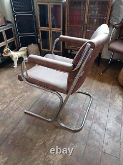 Mid century office chairs X 2. Chrome. Tan. Brown. Faux leather. Vintage