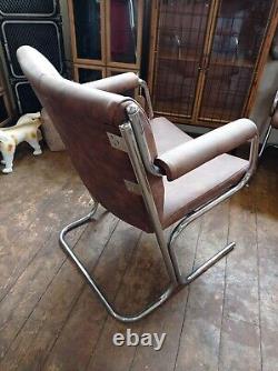 Mid century office chairs X 2. Chrome. Tan. Brown. Faux leather. Vintage
