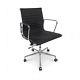 Mod Charles Eames Low Back Ribbed Black Italian Leather Office Computer Chair