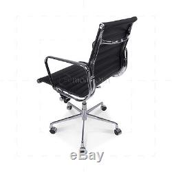 Mod Charles Eames Low Back Ribbed Black Italian Leather Office computer chair