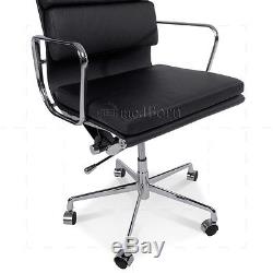 Mod Charles Eames Low Back Soft Pad Black Italian Leather Office computer chair