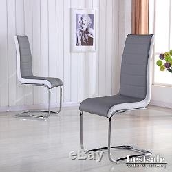 Modern 4 X Gray and White High Back Office Chairs Dining Chair With Chrome Legs