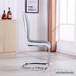 Modern 4 X Gray and White High Back Office Chairs Dining Chair With Chrome Legs