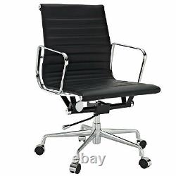 Modern Aluminium Office Chair Low High Back Ribbed 100% GENUINE ITALIAN LEATHER