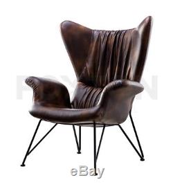 Modern Brown Leather Accent Chair Luxury Home Living Office