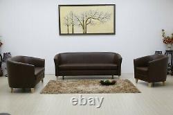Modern Bucket Tub Sofa Chair Set Faux Leather 3 2 1 Seater Office Reception Room