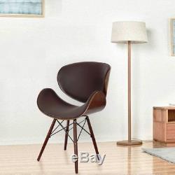 Modern Chair Leather Pair Set 2 Mid Century Seat Dining Brown Vintage Style