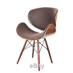 Modern Chair Leather Pair Set 2 Mid Century Seat Dining Brown Vintage Style