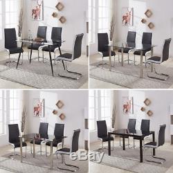 Modern Glass Dining Table Set and 4X BLACK WHITE SIDE Faux Leather Office Chairs