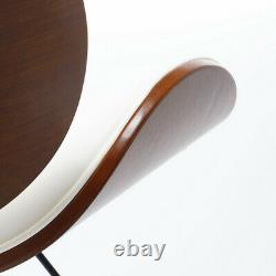 Modern PU Leather Swivel Desk Chair Wood Veneer Home Office Seat Classic Beige