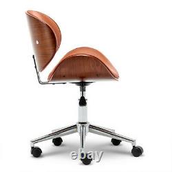 Modern PU Leather Swivel Desk Chair Wood Veneer Home Office Seat Classic Brown
