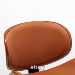 Modern PU Leather Swivel Desk Chair Wood Veneer Home Office Seat Classic Brown