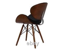 Modern Style DSW Faux Black leather Dining Office Chair With Walnut Finish
